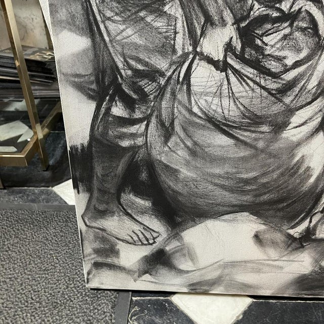 Denis matemo ‘market scene', painting, charcoal technique on canvas mounted on stretcher, painted in 2016. Work in good...