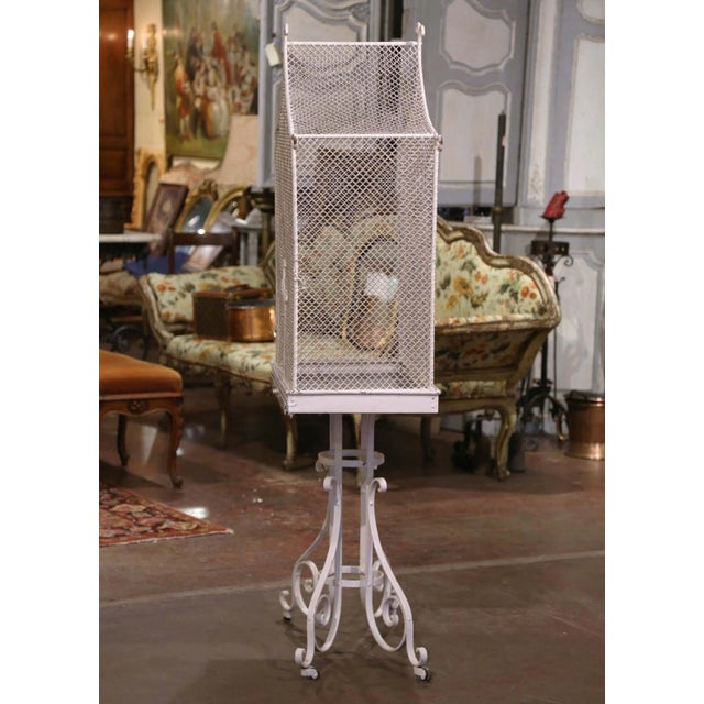 White Early 20th Century French Iron Pagoda Bird Cage on Stand For Sale - Image 8 of 10