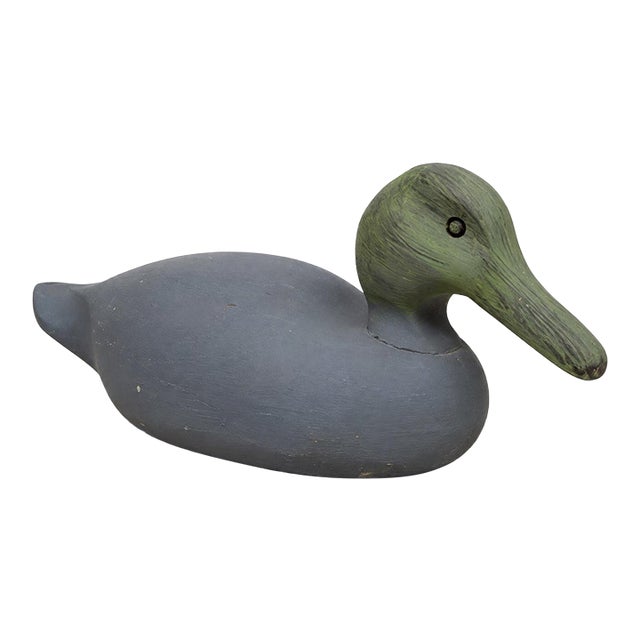 Rustic Primitive Painted Wooden Duck Decoy Folk Art Sculpture For Sale