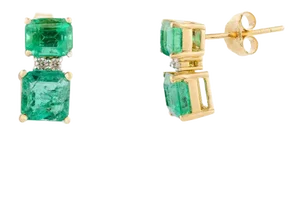 Genuine Emerald Diamond Stud Earrings for Women in 18k- a Pair