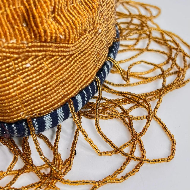 African Early 20th Century Yoruba Gold Colored Beaded Crown Nigeria For Sale - Image 3 of 7