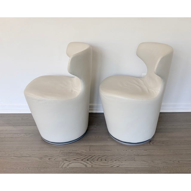 2010s Pair of B&b Italia Mini Papilio Beige Leather Swivel Chairs For Sale - Image 5 of 10