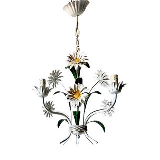 Italian White Tole Daisy 3-Light Chandelier, 1970s For Sale