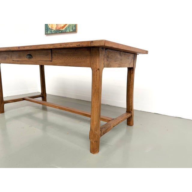 Brown Cherrywood Farmhouse Table with Drawer and Low Stretcher, France, 1950s For Sale - Image 8 of 18
