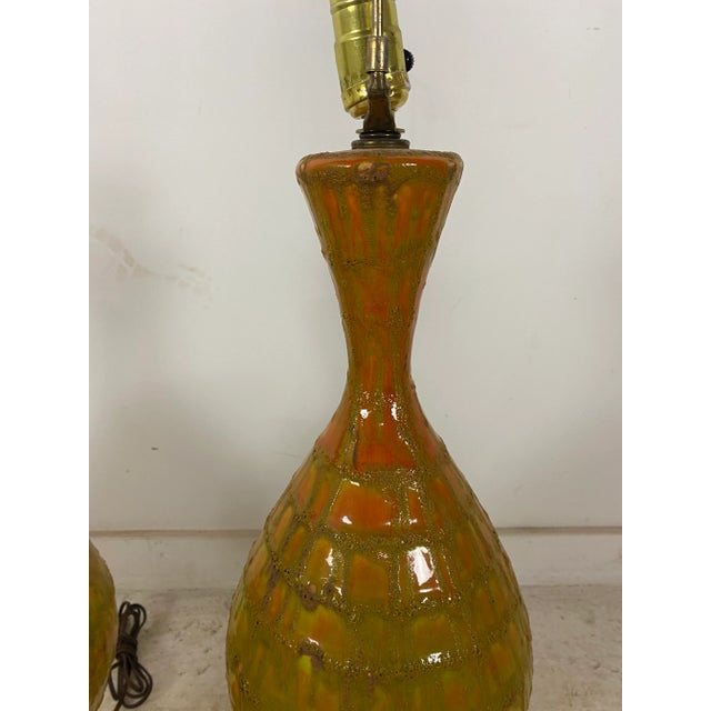 Mid-Century Modern Mid-Century Modern Lava Drip Glaze Lamps, Orange and Green For Sale - Image 3 of 10