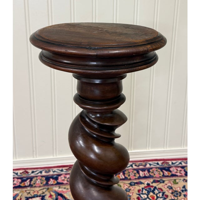 Antique Pair French Louis XIII Barley Twist Pedestals Plant Stands Oak 33" T For Sale - Image 12 of 18