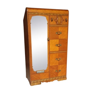 Vintage Bakelite Waterfall Cedar Armoire & Mirror For Sale