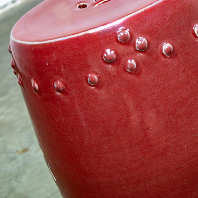 Late 20th Century Traditional Asian Garden Stool or Plant Stand From Gumps Oxblood Glazed Ceramic For Sale - Image 13 of 18