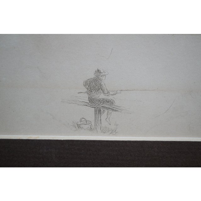 Antique William De La Montagne Cary Fishing Near the Old Mill Landscape Etching For Sale - Image 4 of 11
