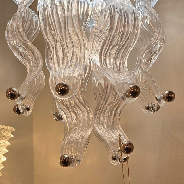 1970s Murano Glass and Chrome Chandelier, Mid Century Modern For Sale - Image 15 of 15