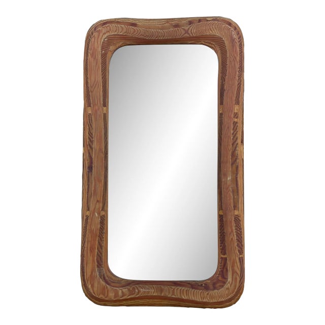 Mid-Century Rustic Sculpted Plywood Framed Wall Mirror For Sale