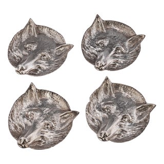 Silver Fox Head Dishes fom Asprey & Co., 1980s, Set of 4 For Sale