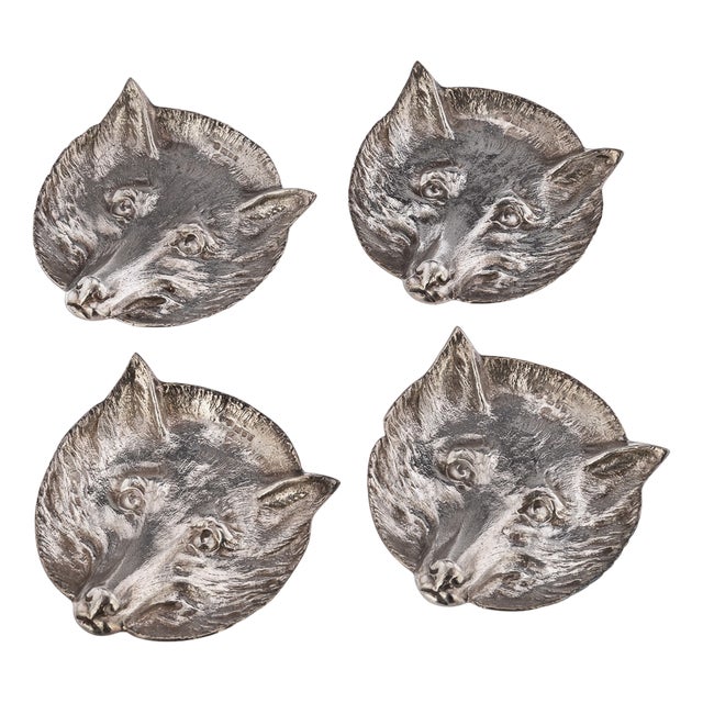 Silver Fox Head Dishes fom Asprey & Co., 1980s, Set of 4 For Sale