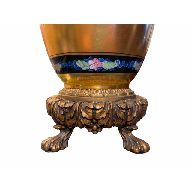 1910s Rare Pickard Artist E. Tolpin Hand-Painted Gold Gilt Porcelain Urn Table Lamp For Sale - Image 4 of 5