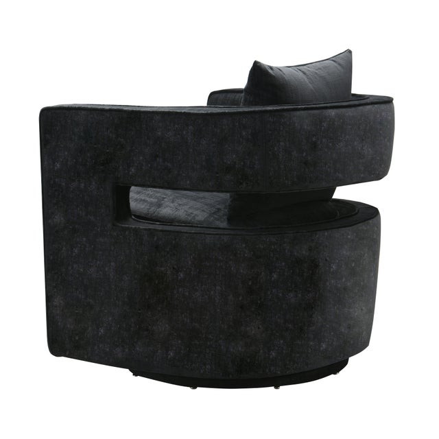 Transitional Kennedy Black Velvet Swivel Chair For Sale - Image 3 of 8