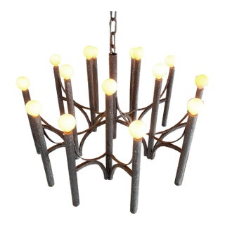 1970s Style After Gaetano Sciolari Brutalist Wrought Iron Candlestick Chandelier - For Sale