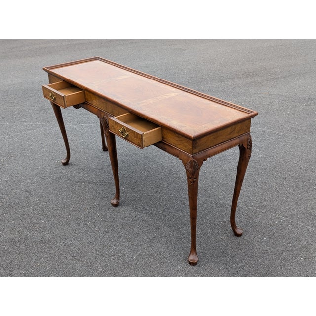 Mid 20th Century Burl Wood and Cherry Queen Anne Sofa/Console Table Attributed to Baker Furniture For Sale - Image 10 of 14