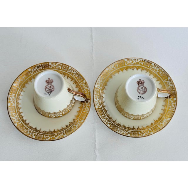 Gold Vintage 1920s Jones McDuffee & Stratton Demitasse Cup & Saucers, a Pair For Sale - Image 8 of 10