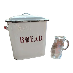 1930s Mid-Century Falcon Enamelware Bread Tin and Glasco Measuring Pitcher