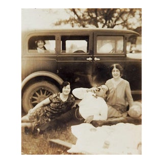 Vintage 1920's Ladies Man Cigar Car Snapshot Photograph For Sale
