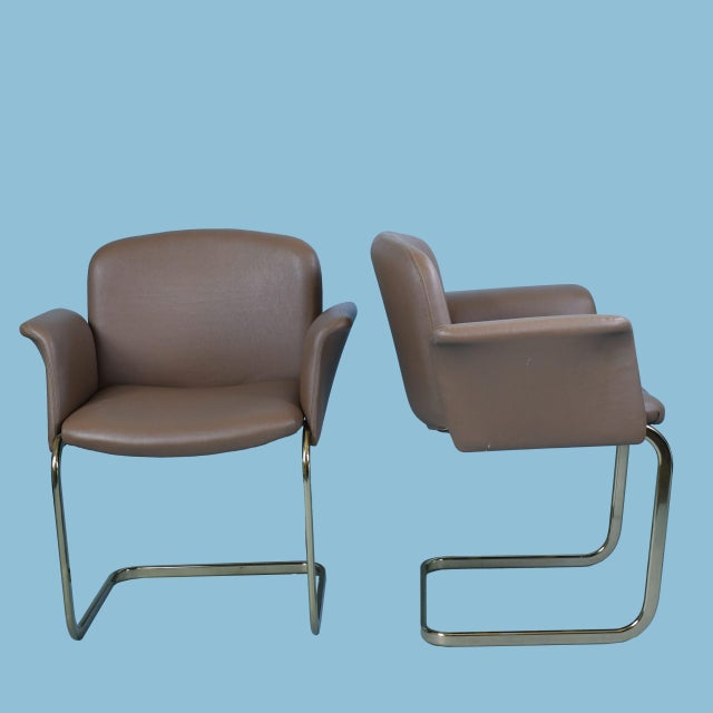 Mid-Century Modern Pair of MCM Brass Arm Chairs For Sale - Image 3 of 5
