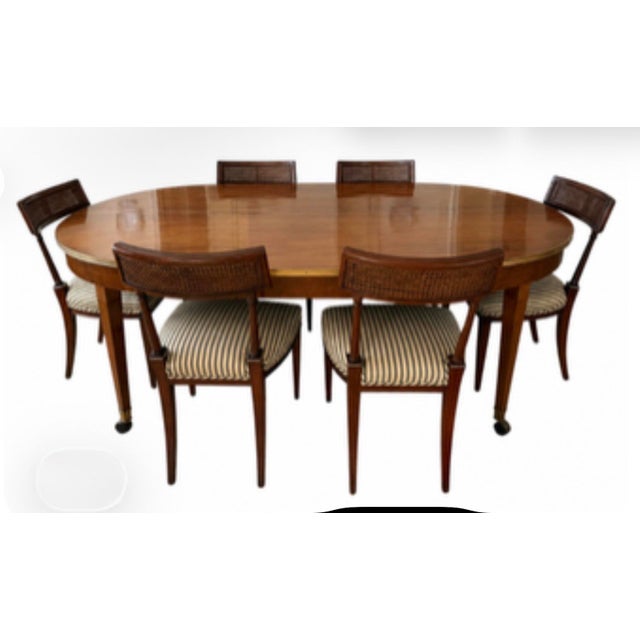 Regency Style, custom upholstered set of 6 dining chairs, with cane backs Original fabrication cost $21,500.