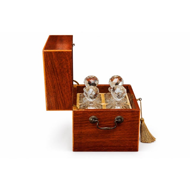 Victorian Sheraton Revival Mahogany Decanter Box with Atlantis Decanters, 1800s, Set of 5 For Sale - Image 3 of 9