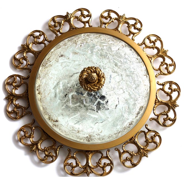 Traditional Brass and Frosted Glass 3-Light Ceiling Lamp from Kaiser-Leuchten, 1940s For Sale - Image 3 of 14