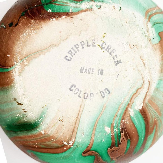 Mid 20th Century Green Swirl Ceramic Touring Pottery Folk Art Pot in Green and Brown For Sale - Image 5 of 6
