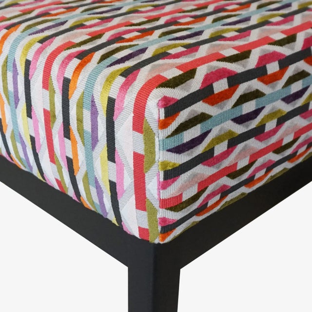 Modern Pair of Classic Low Stools in Fabric From Romo's Habanera Collection For Sale - Image 3 of 5