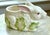 Hand-painted ceramic bunny rabbit planter / dish in a classic majolica style. With glossy hand‑painted greens and...