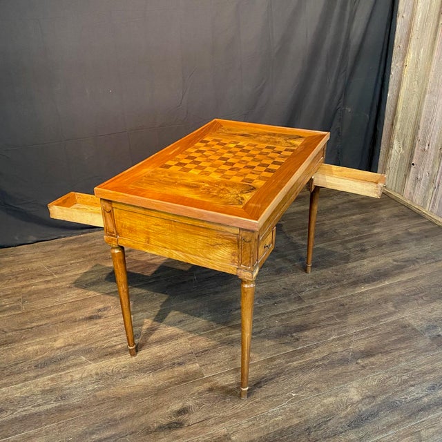 1900 - 1909 Antique French Inlaid Game Table With Reversible Chessboard Backgammon Top For Sale - Image 5 of 16