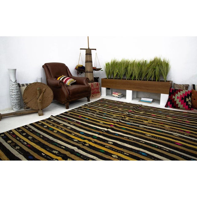 Vintage Embroidered Striped Kilim Rug-7'1'x10'7" For Sale In Los Angeles - Image 6 of 7