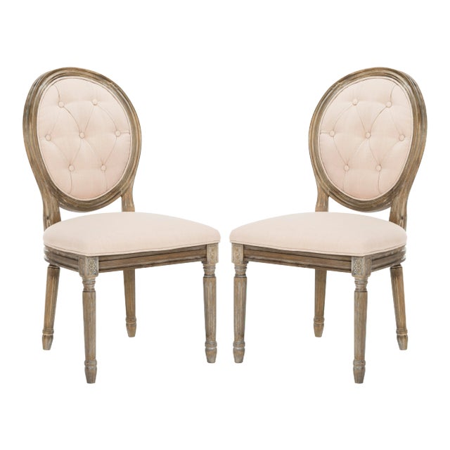 Tufted Oval Side Chair in Beige & Rustic Oak For Sale
