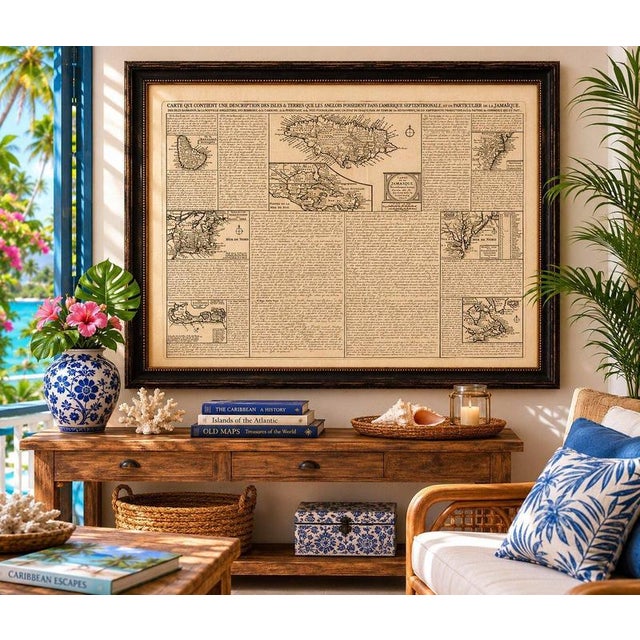 French Colonial America Map with Jamaica, Barbados and Carolina, 1719 For Sale - Image 9 of 12