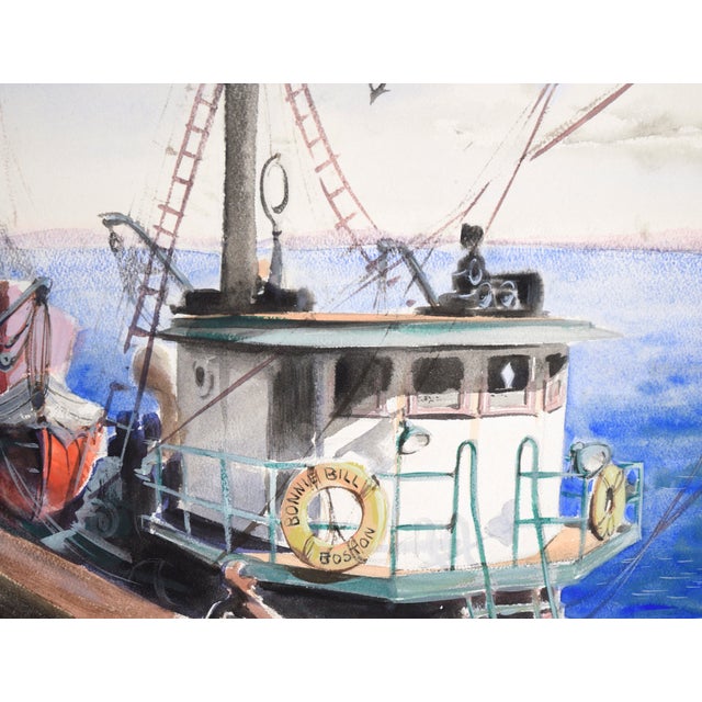 Paper Bonnie Bill - Tugboat at the Dock in Boston - Seascape in Watercolor on Paper by Claire Weist For Sale - Image 7 of 8