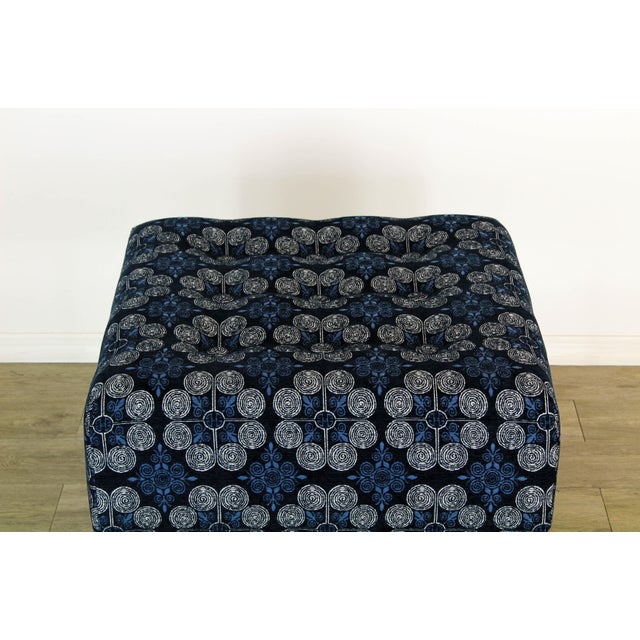 Navy Blue Chenille Ottoman on Italian Style Metal Legs For Sale - Image 8 of 11