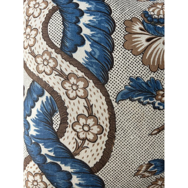 Royal Blue Vintage Printed Linen Floral Pillow For Sale - Image 8 of 8