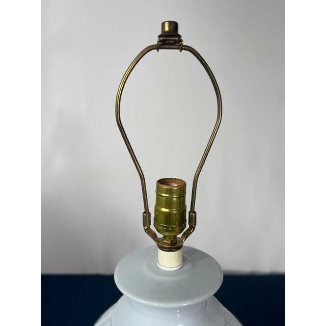 1980s Periwinkle Blue Ceramic Melon Table Lamp Postmodern Fluted Ribbed Statement Lamp For Sale - Image 4 of 7