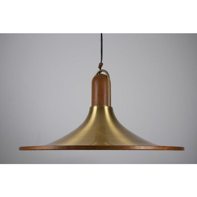 Mid-Century Teak and Brass Pendant Lamp, Italy, 1960s For Sale - Image 10 of 14