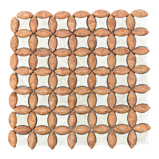 Rosso Verona Marble Honed Chevalier Mosaic With Botticino Marble Dots For Sale