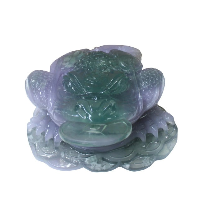 Figurative Chinese Green Purple Stone Fengshui Fortune Toad Display Figure For Sale - Image 3 of 9