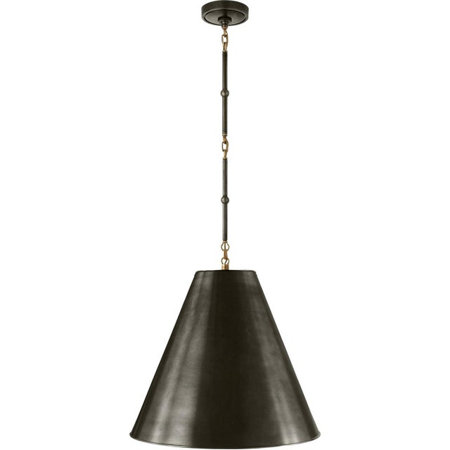 Modern Thomas O'Brien for Visual Comfort Signature Goodman Medium Hanging Light in Bronze & Hand-Rubbed Antique Brass with Bronze Shade For Sale - Image 3 of 4