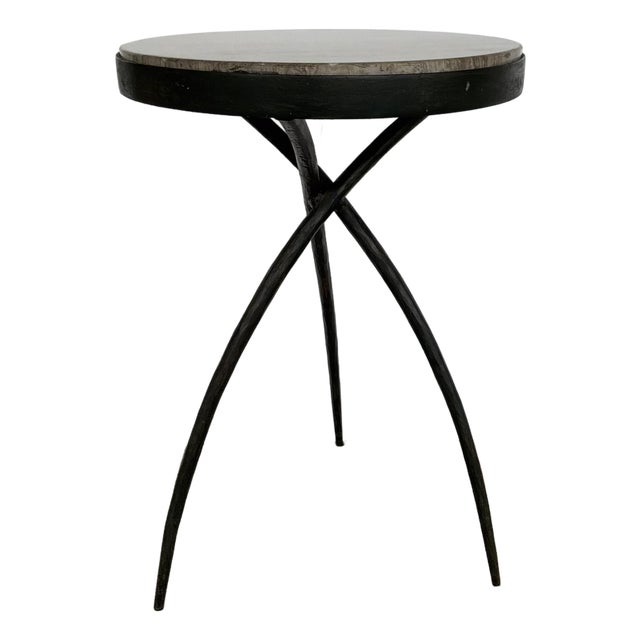 Global Views Modern Small Gray Marble Tripod Accent Table For Sale