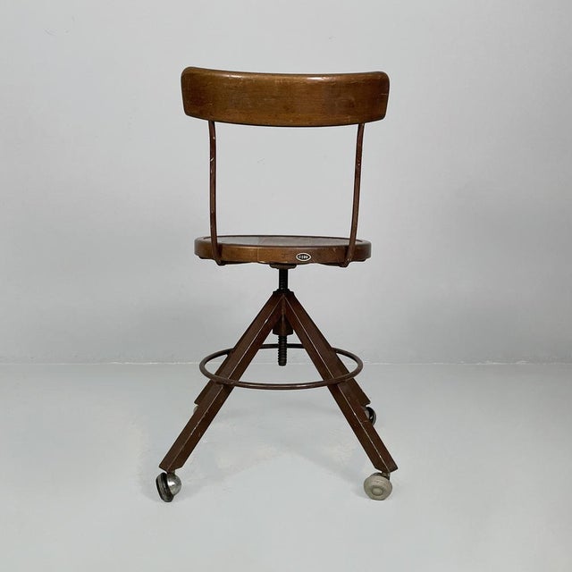 1940s Mid-Century Modern Italian Wooden and Metal Chair with Casters, 1940s For Sale - Image 5 of 16