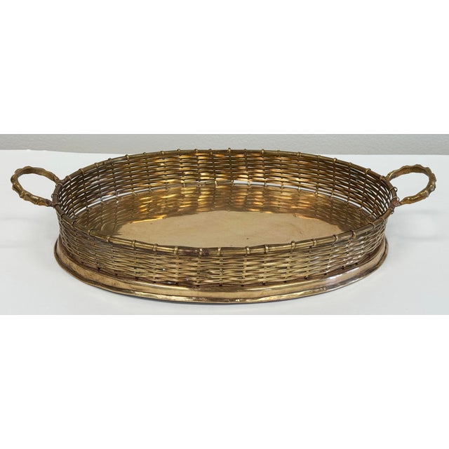 Vintage Brass Handled Tray With Basketweave Detail For Sale In Kansas City - Image 6 of 10