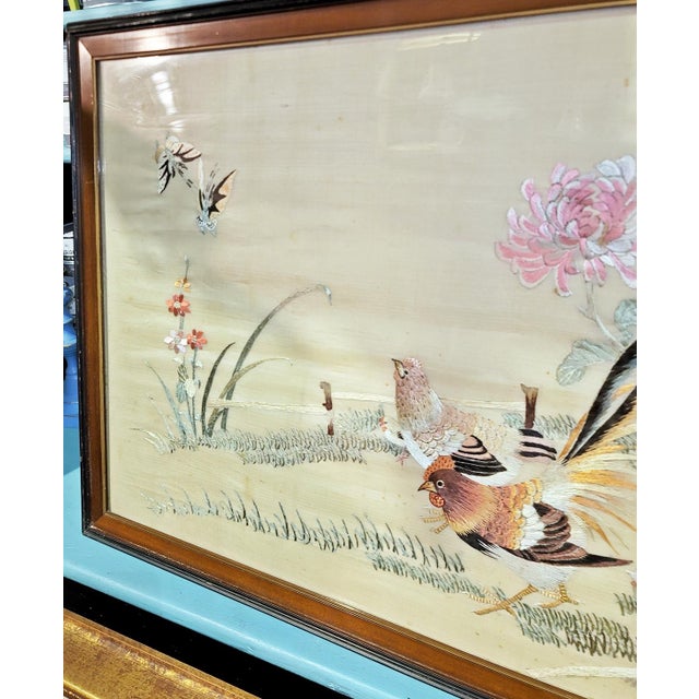 Japanese 1950s Chinese Silk Embroidery in Frame For Sale - Image 3 of 10