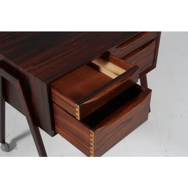 Brown Rosewood Sewing Nest attributed to Erling Torvits, 1960s For Sale - Image 8 of 11