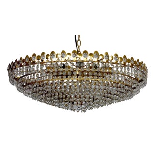 Brass & Lead Crystal Chandelier from Preico, 1970s For Sale