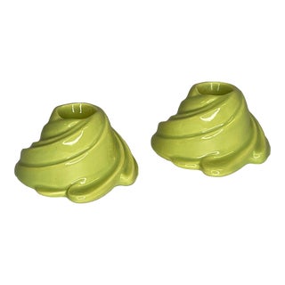 1970s Ceramic Swirl Candle Holders - a Pair For Sale